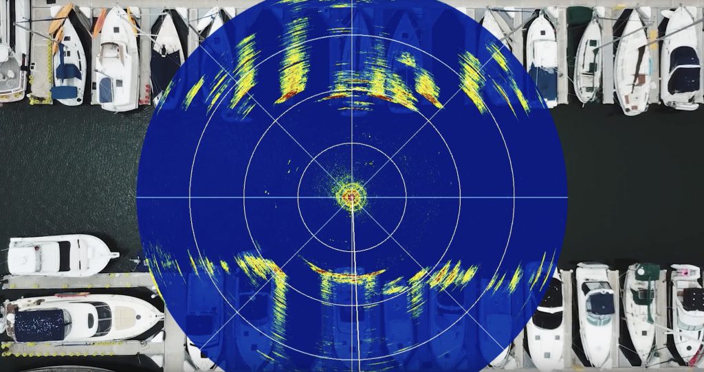 The Ping360 image overlaid on a top-down shot to illustrate how the sonar aids in navigation in low visibility.