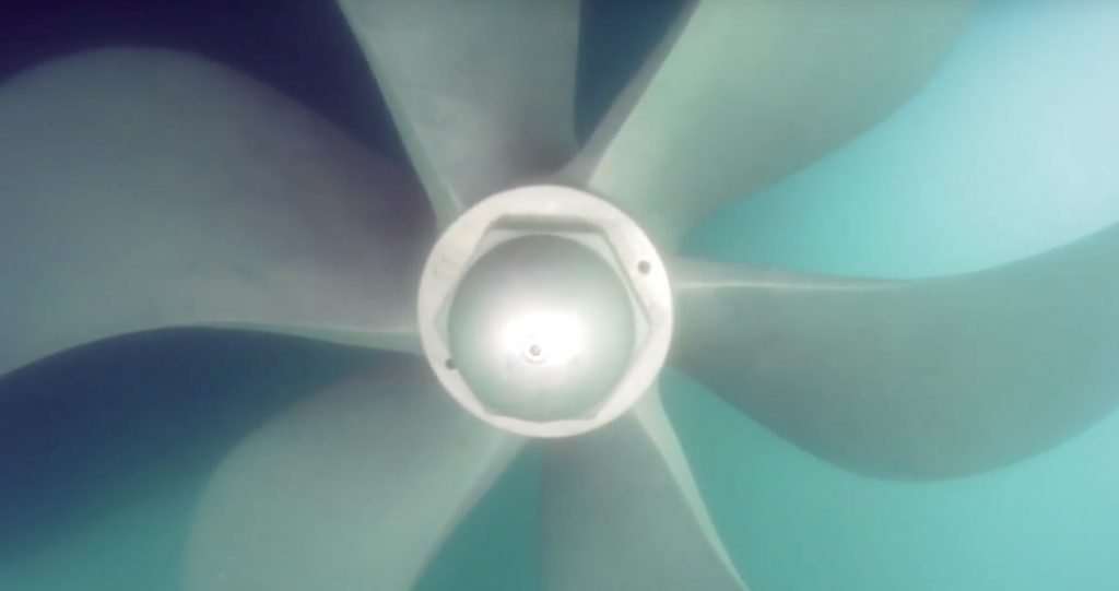 An ROV's view of a ship propeller during a routine inspection. (Credit: Libre Mare)