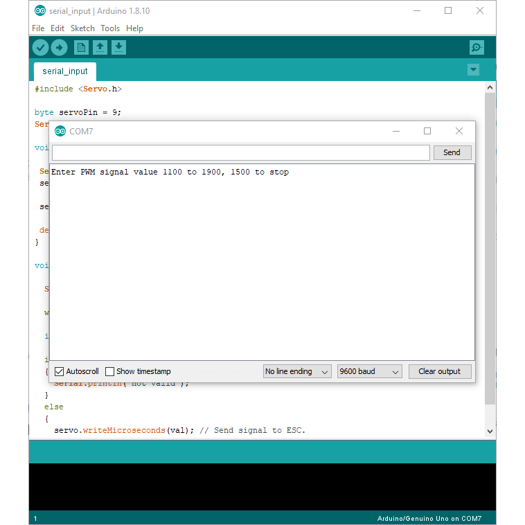 Control the Basic ESC with the Arduino Serial Monitor