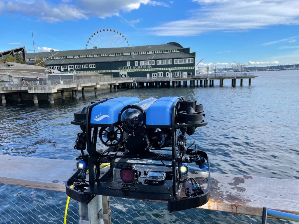 A BlueROV2 customized by The Seattle Aquariam for kelp farming!