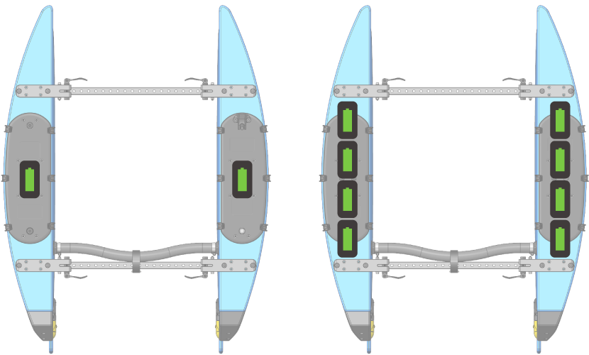 Examples of loading two or eight batteries.