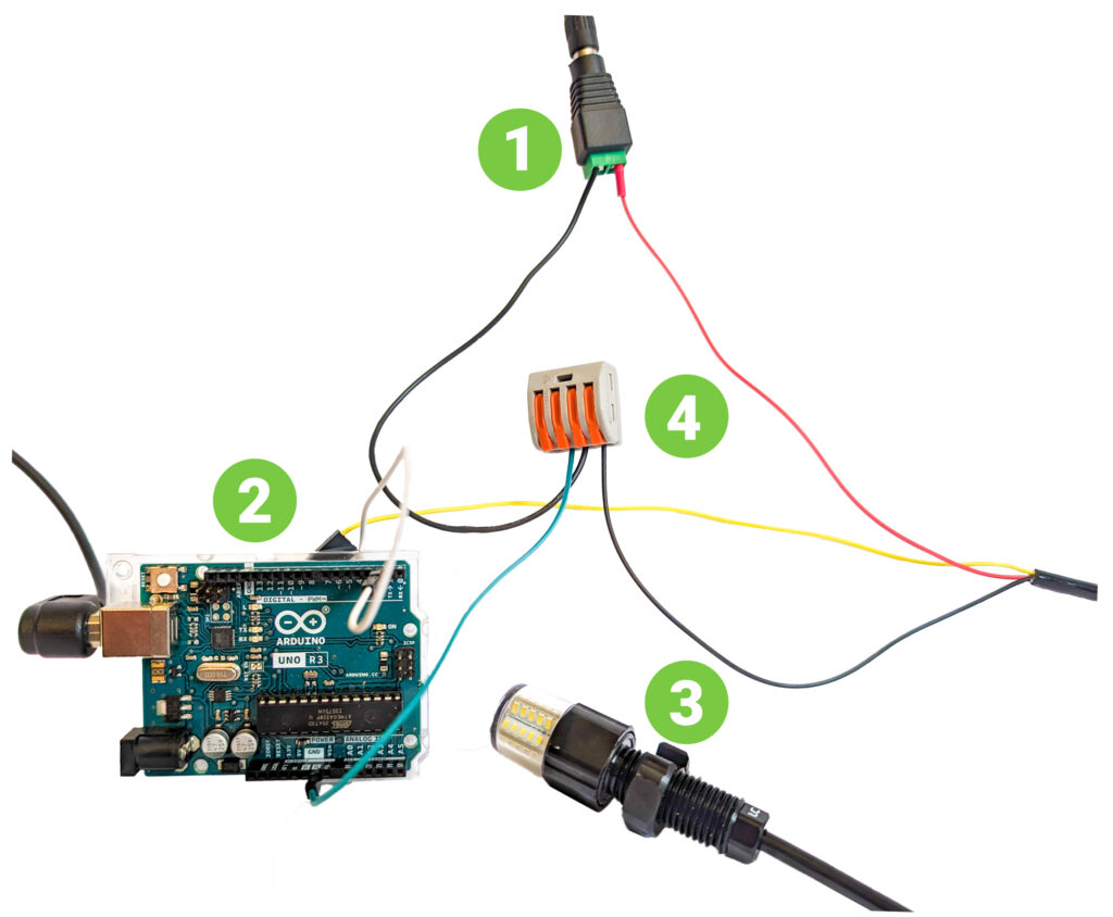 Wire connections to NavLight and Arduino.